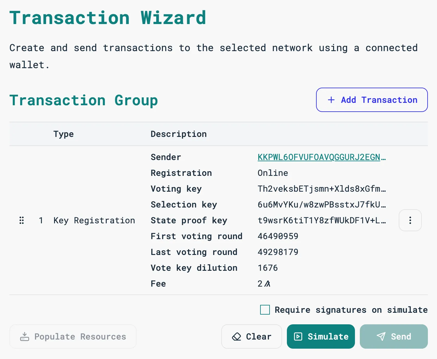 NodeKit key registration transaction in Lora